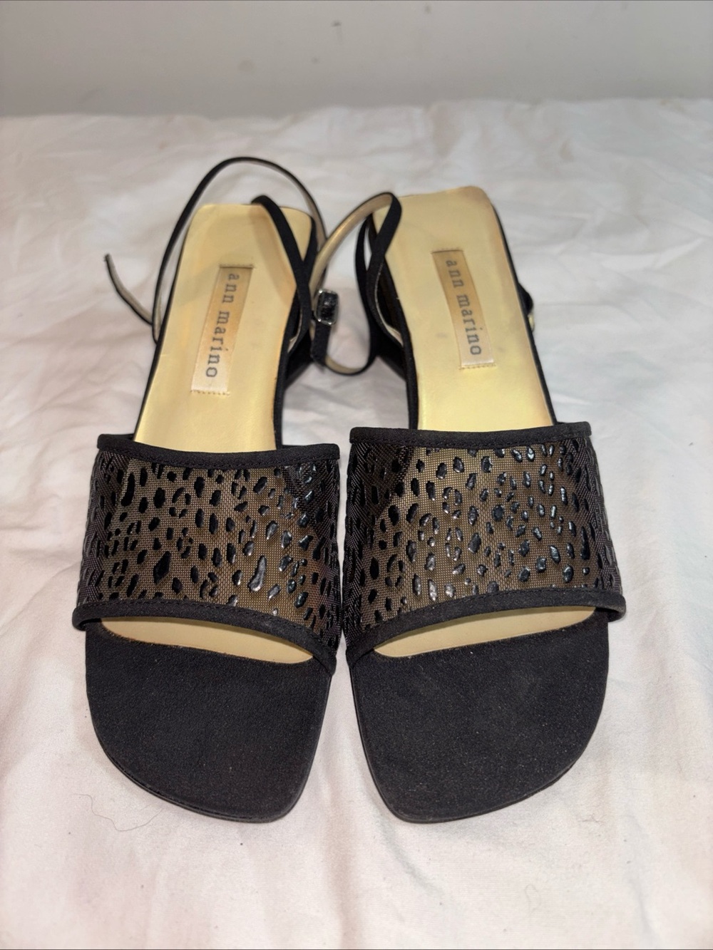 ann marino Black Slingback Sandals with Textured Mesh Strap. 7/19